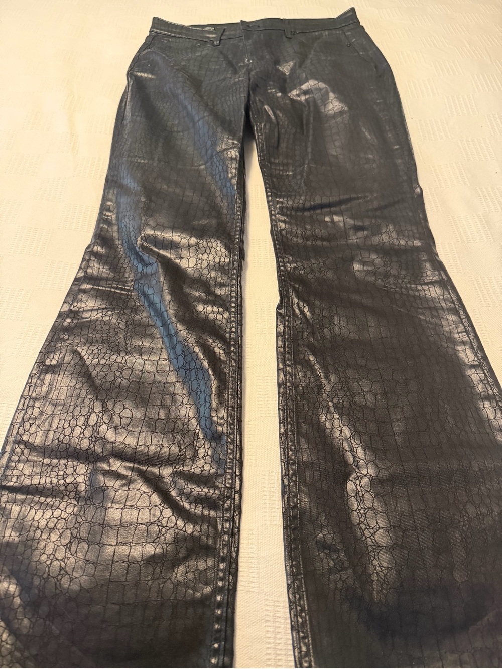 White House Black Market Black Croc-Embossed Flared Jeans